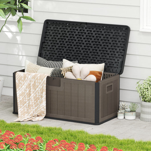 100 Gallon Large Deck Box with Lockable Lid for Patio-Black and Brown