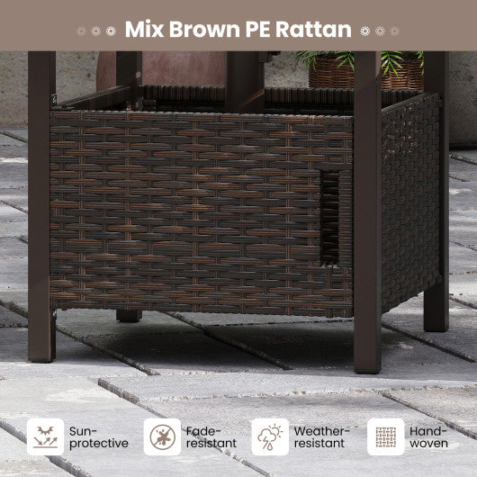 Outdoor Side Table with 1.93" Umbrella Hole All-Weather PE Wicker Patio Umbrella Table-Brown