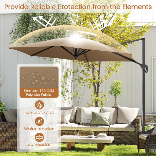 9 FT Cantilever Patio Umbrella with Vented Top and Sun-Protective Canopy-Brown
