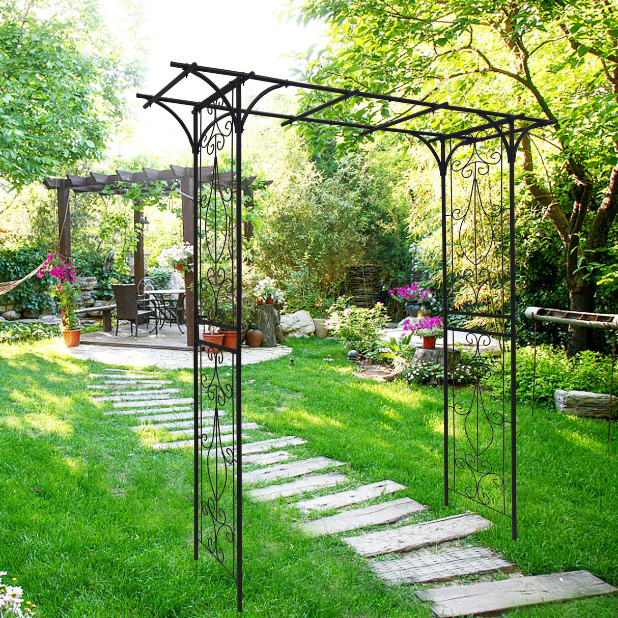 Metal Garden Arch Climbing Plants Support Rose Arch Outdoor - Black by Couch.com