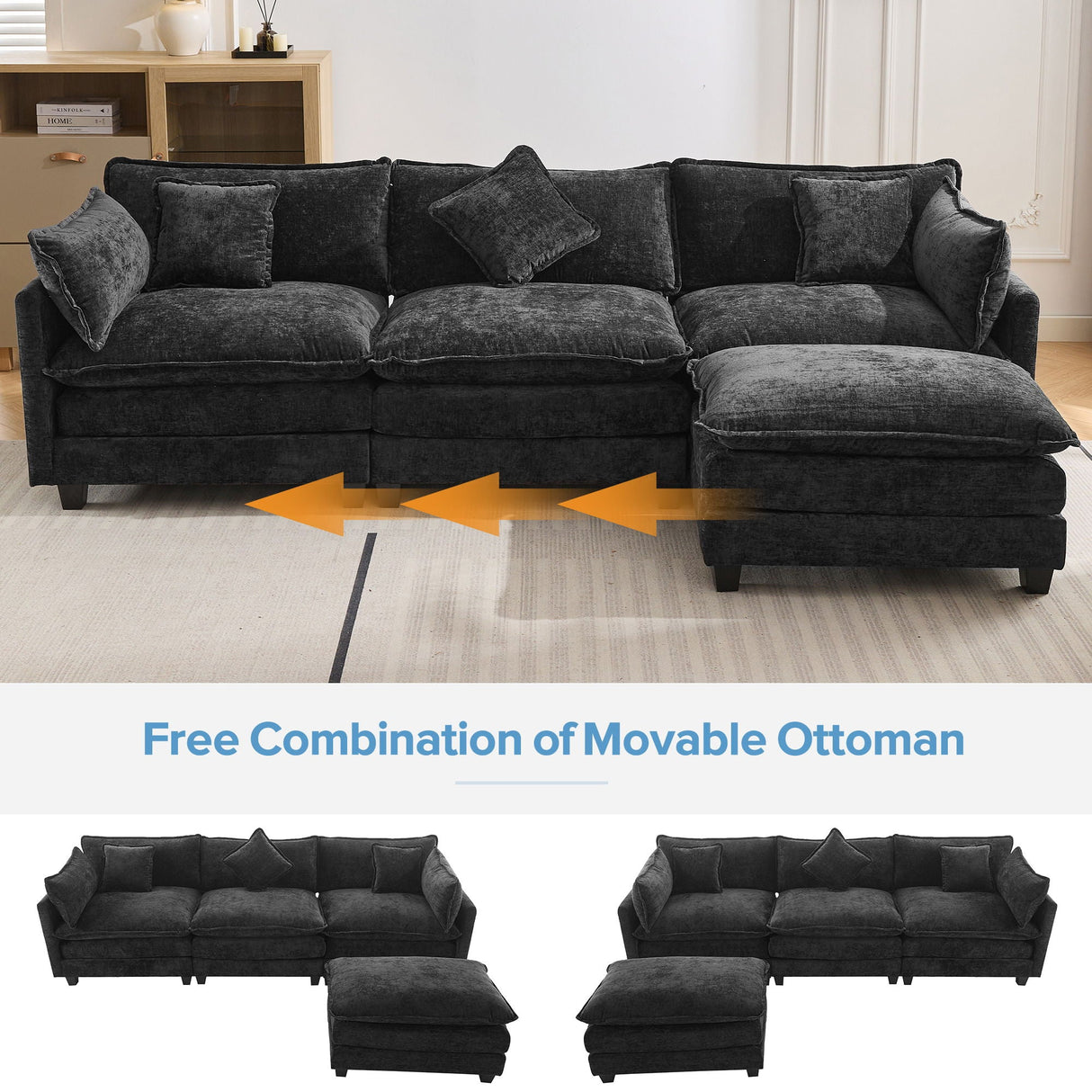 L-Shape Chenille Upholstered Sofa For Living Room Modern Luxury Sofa Couch With Ottoman And 5 Pillows For Living Room by Couch.com