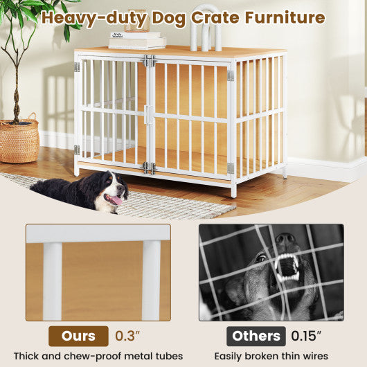 40 Inch Dog Crate Furniture Dog Kennel with Dual Lockable Double Doors-Natural