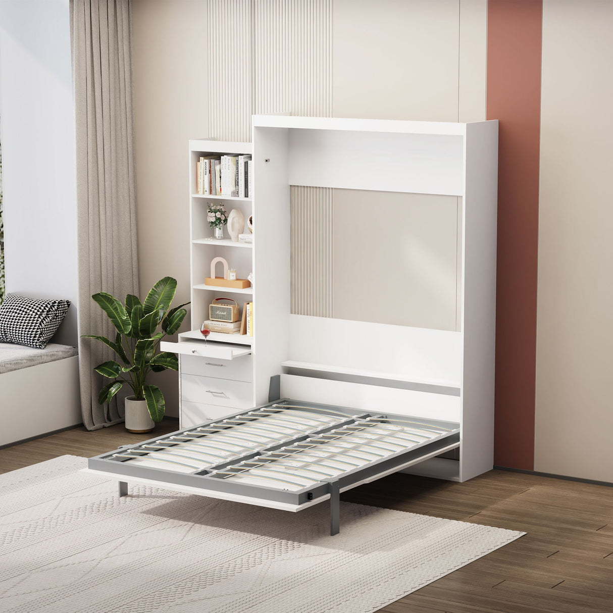 Morden Deisgn Vertical Murphy Bed With Shelf And Drawers For Bedroom Or Guestroom Wall Bed Space Saving Hidden Bed With New Style Gas Struts by Couch.com