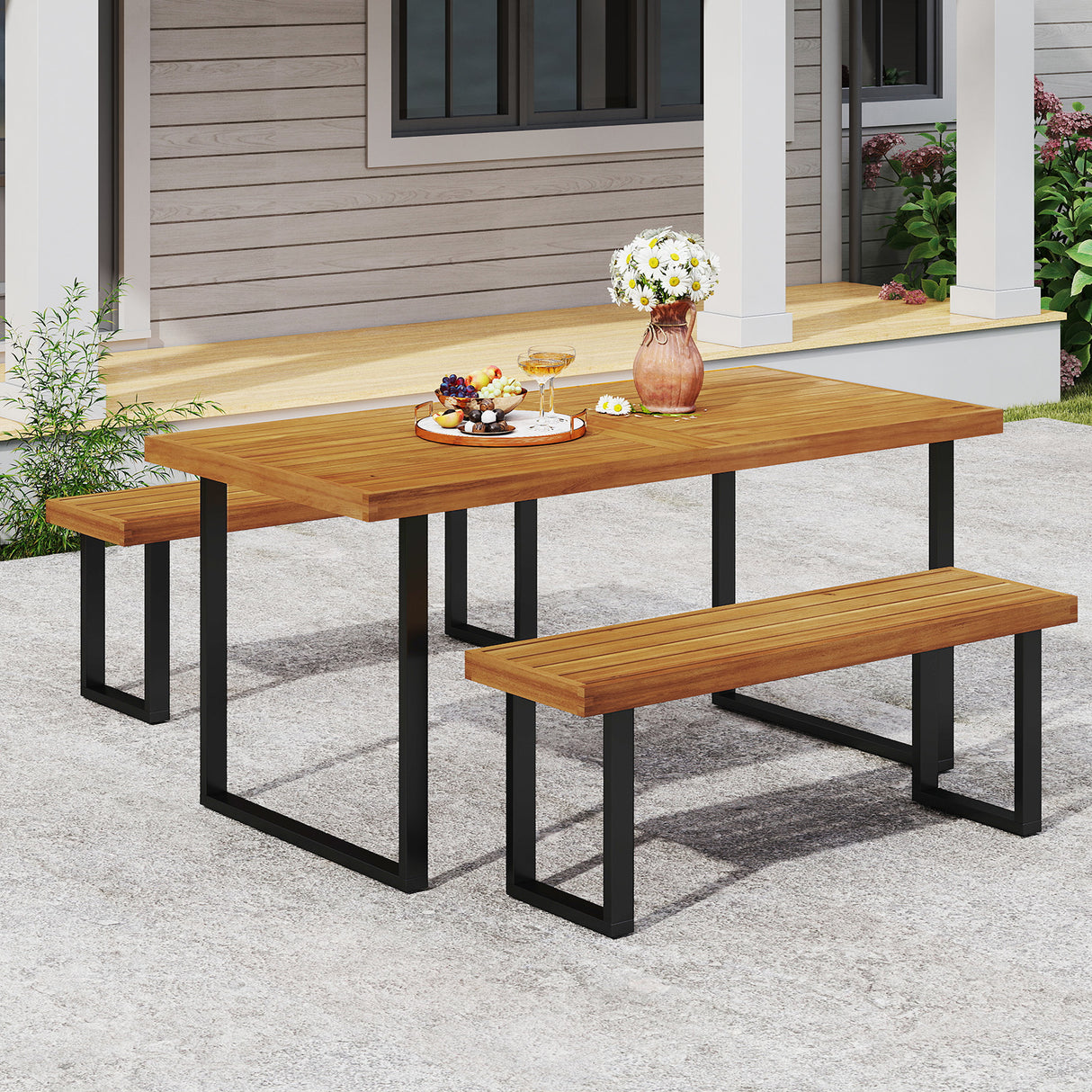 Acacia Wood Outdoor Bench 48 Inch Long Patio Dining Bench-1 Piece