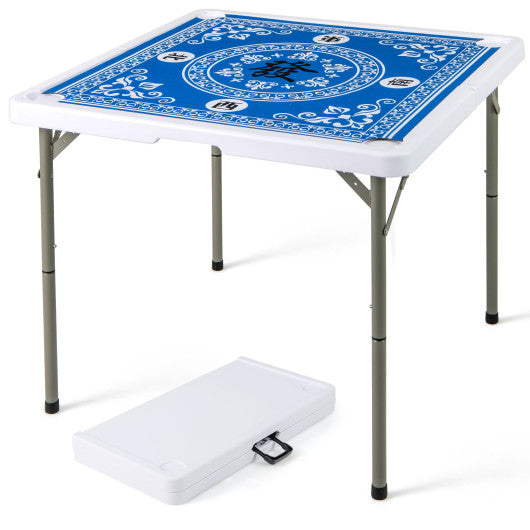 35 Inch 4 Player Game Card Folding Mahjong Table with Cup Holders-Light Blue