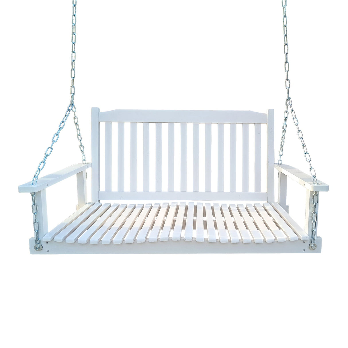 Front Porch Swing With Armrests, Bench Swing With Hanging Chains, For Outdoor Patio, Garden Yard - White by Couch.com