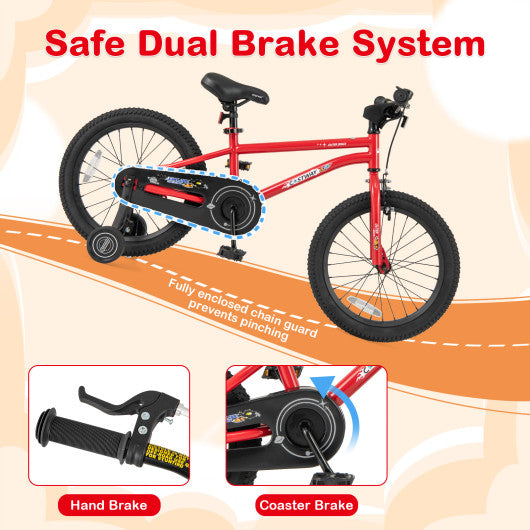 18-Inch Kids Bike Ages 3-8 with Handbrake and Coaster Brake and Bell Ring-18 inches