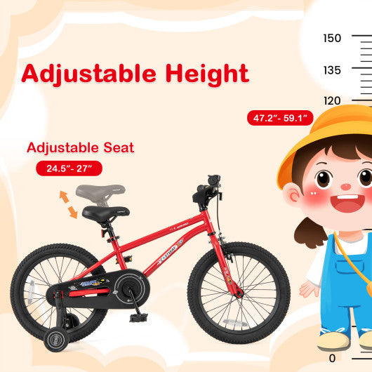 18-Inch Kids Bike Ages 3-8 with Handbrake and Coaster Brake and Bell Ring-18 inches