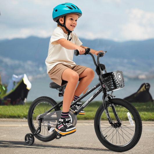18 Inch Kids Bike with Basket and Training Wheels for Children Aged 4-8 Years Old