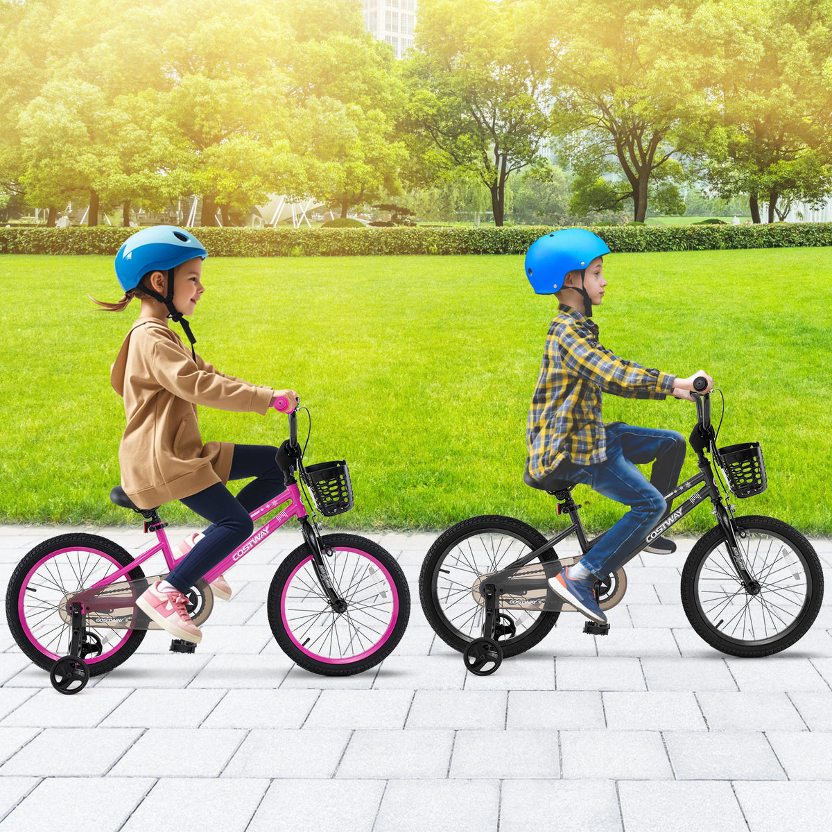 18 Inch Kids Bike with Basket and Training Wheels for Children Aged 4-8 Years Old