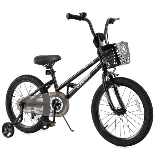 18 Inch Kids Bike with Basket and Training Wheels for Children Aged 4-8 Years Old