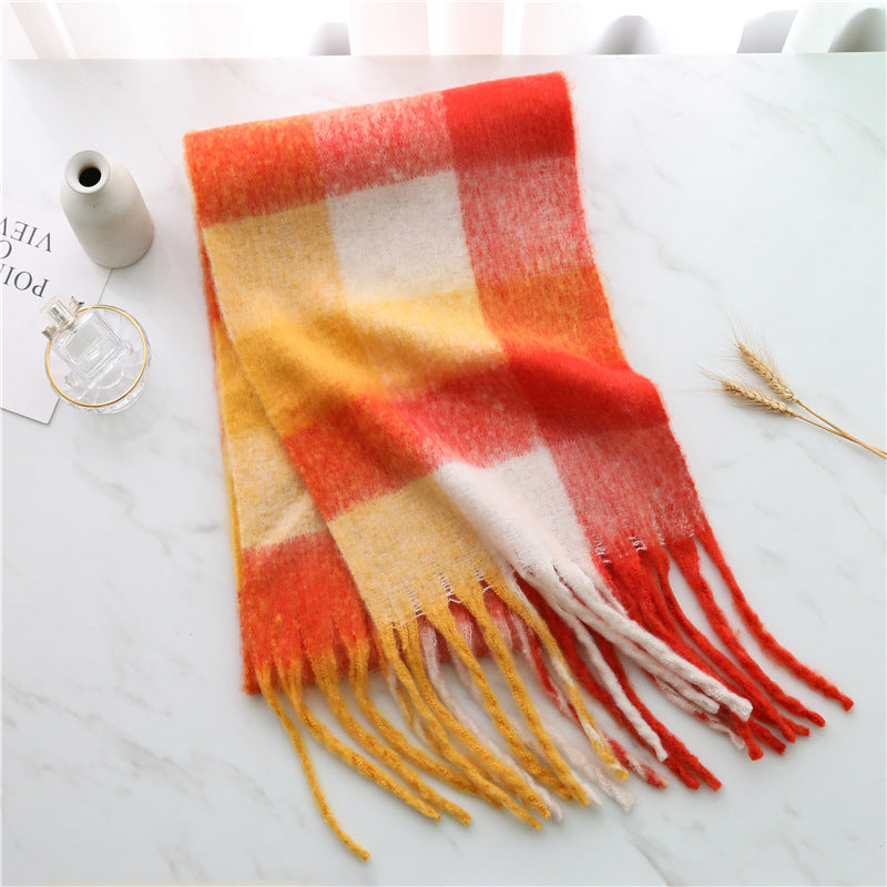 New Luxury Winter Soft Head Wraps Plaid Scarf Shawls Cashmere Warm Cashmere Scarves Rainbow For Women