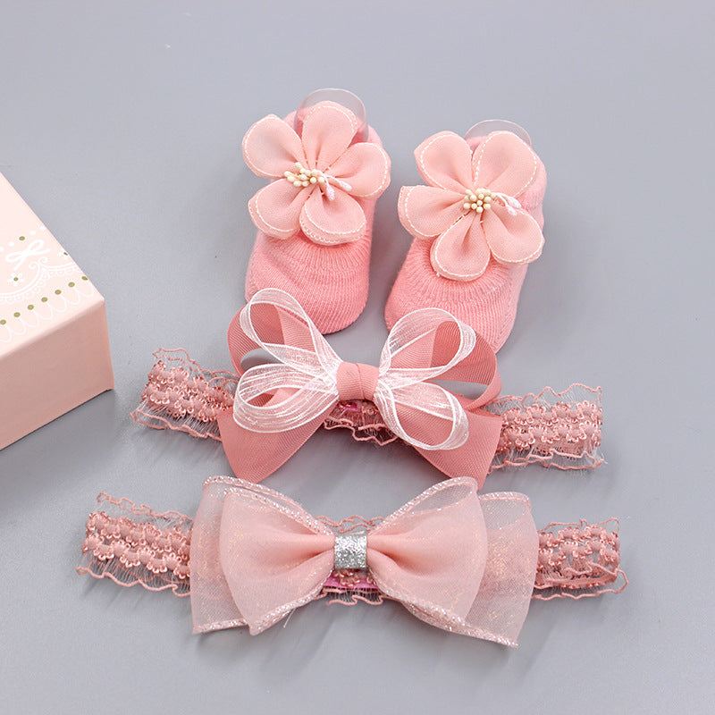 Flower Baby Girl Headband Socks Set Shoes With Crown Bows Newborn Headbands For Girls Turban Baby Hair Accessories