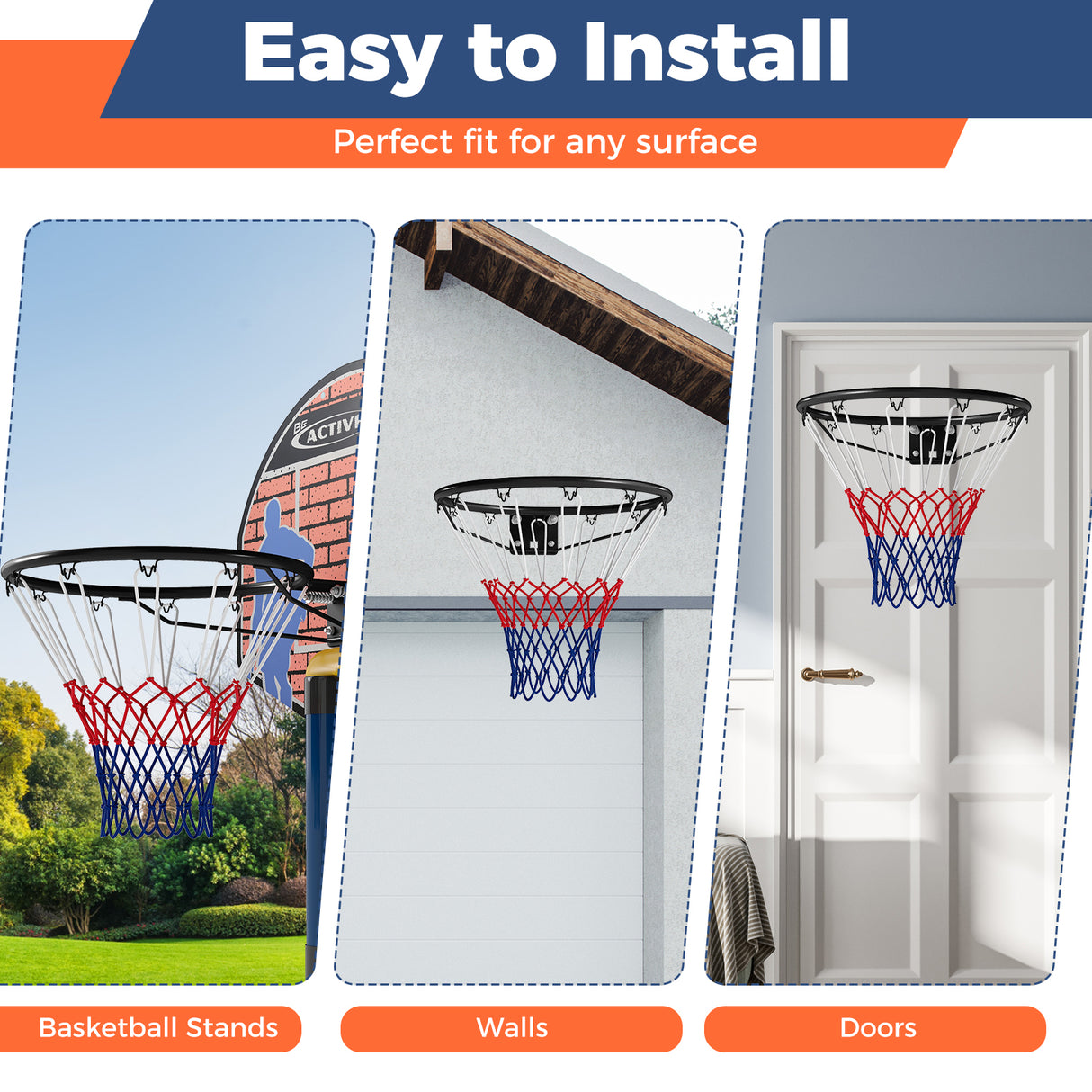 18" Basketball Rim Heavy Duty Wall Mounted Basketball Rim Goal Replacement-Black