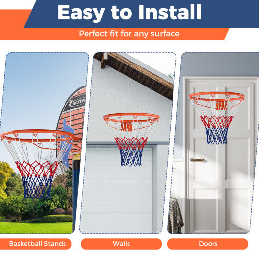 18" Basketball Rim Heavy Duty Wall Mounted Basketball Rim Goal Replacement-Black