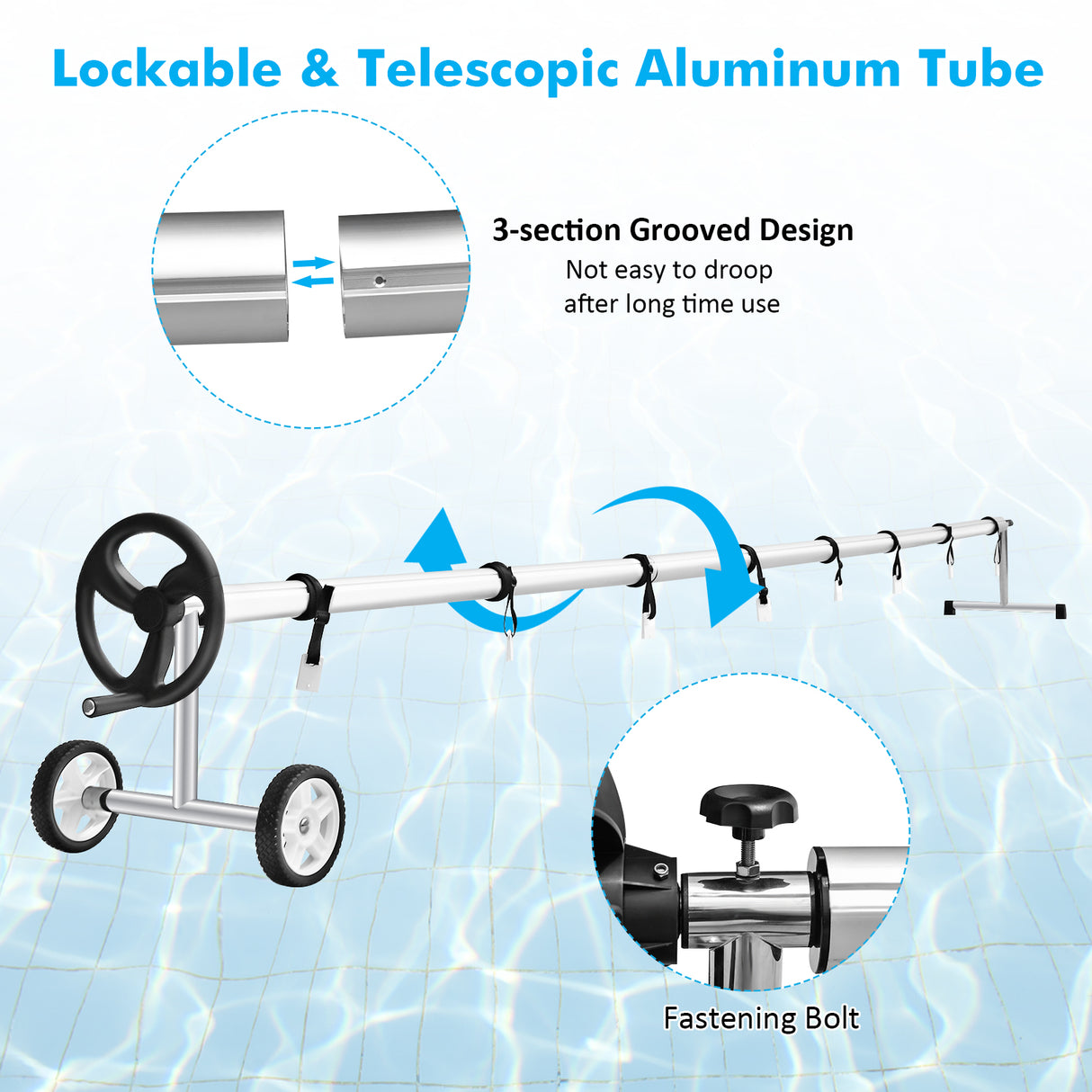 18 Ft Pool Cover Reel Set Aluminum In-ground Swimming Solar Cover Reel