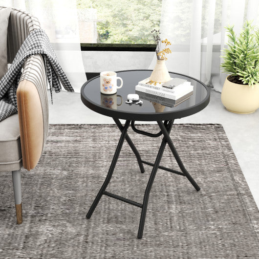 18 Inch Folding Side Table Patio Round Compact Coffee Table-Black