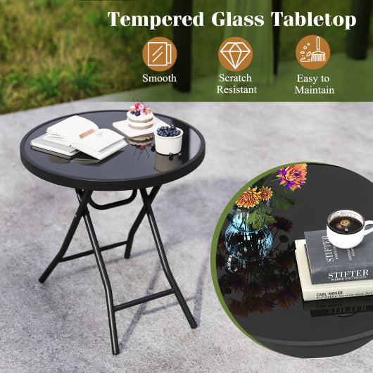 18 Inch Folding Side Table Patio Round Compact Coffee Table-Black