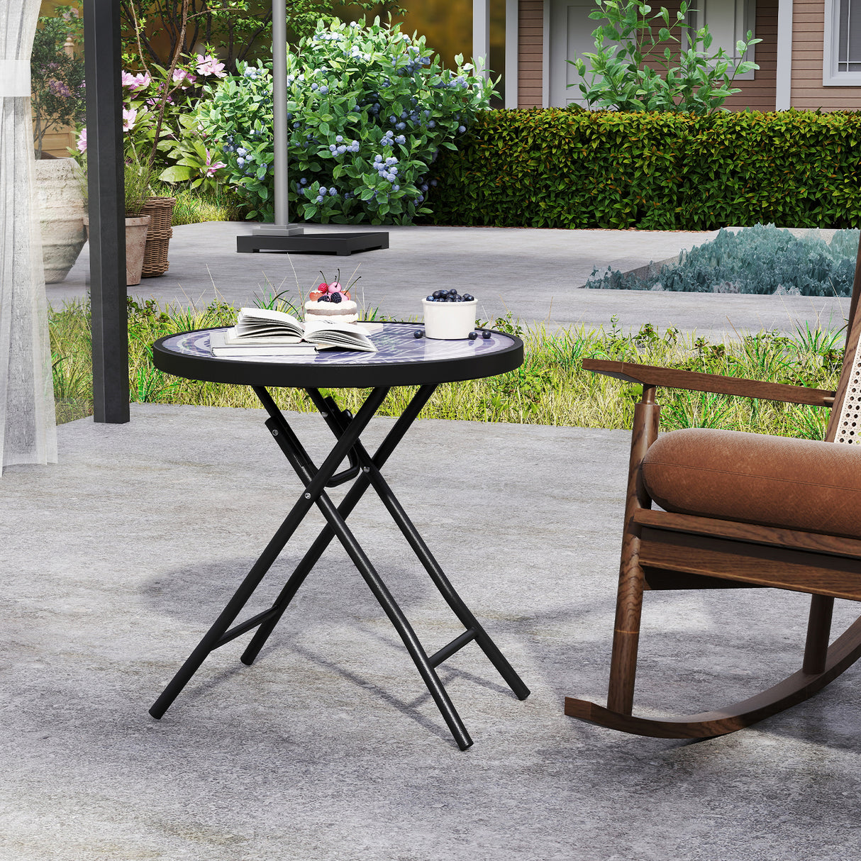 18 Inch Folding Side Table Patio Round Compact Coffee Table-Gray