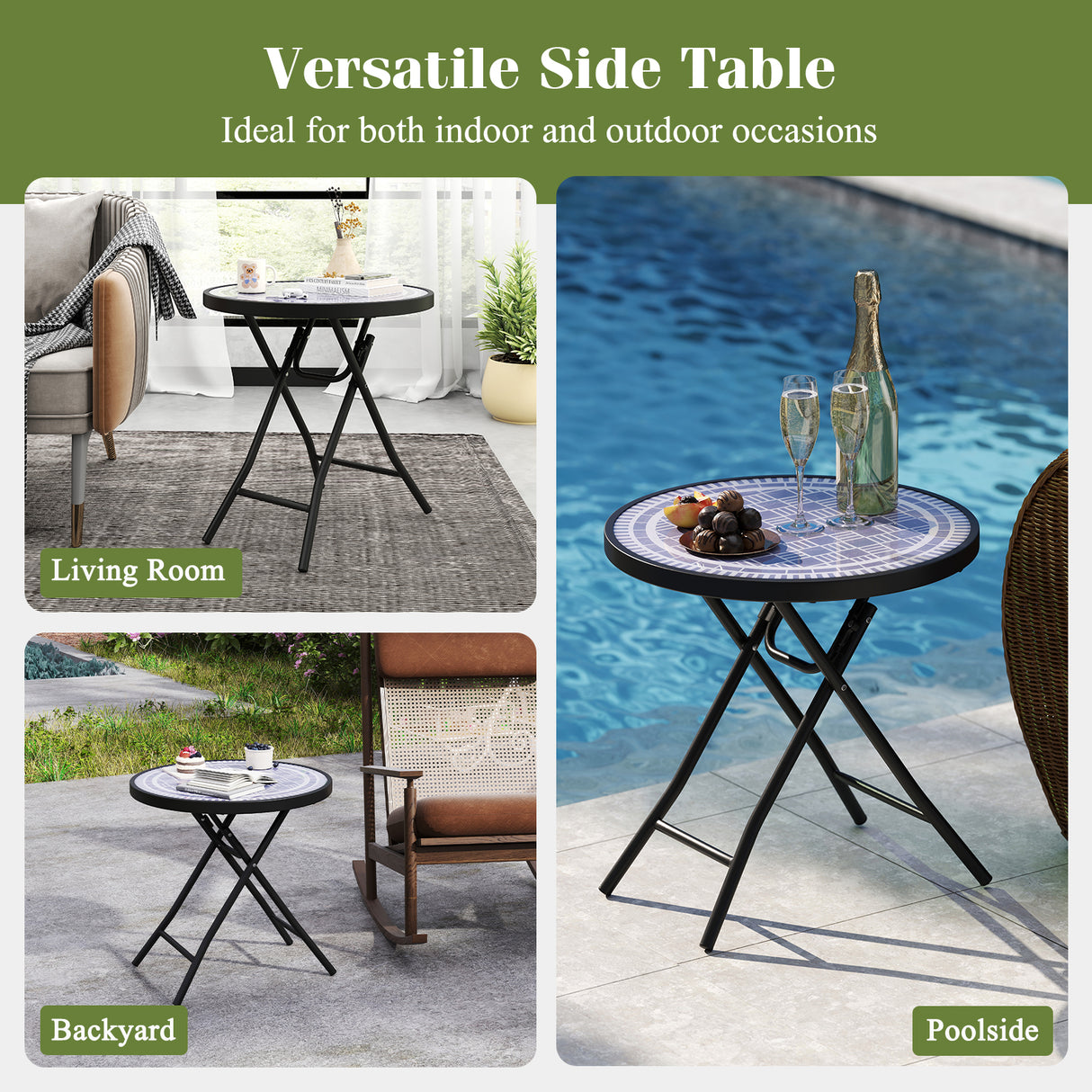 18 Inch Folding Side Table Patio Round Compact Coffee Table-Gray