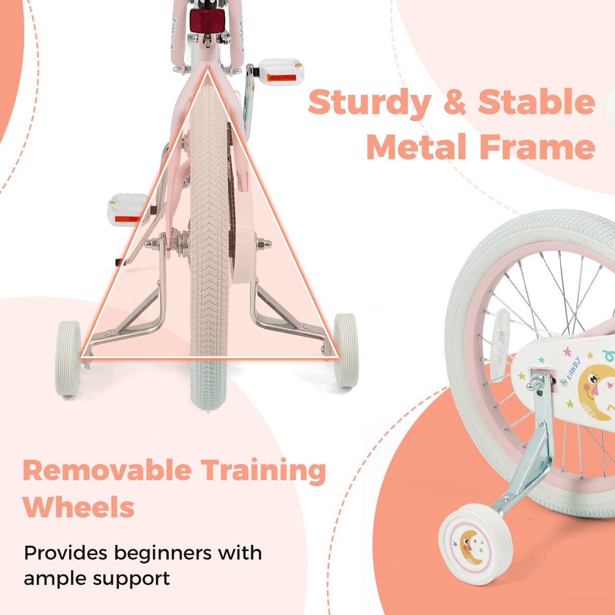18 Inch Kids Bike Adjustable for 3-8 Years Old Children Pink - Stars & Moon