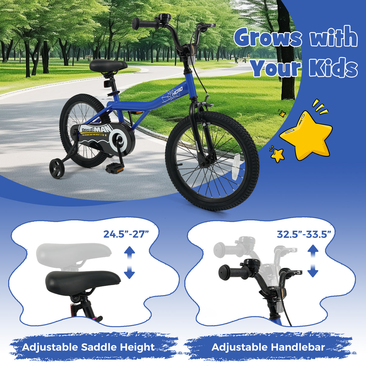 18-Inch Kids Bike with Removable Training Wheels Navy - Brave Hero