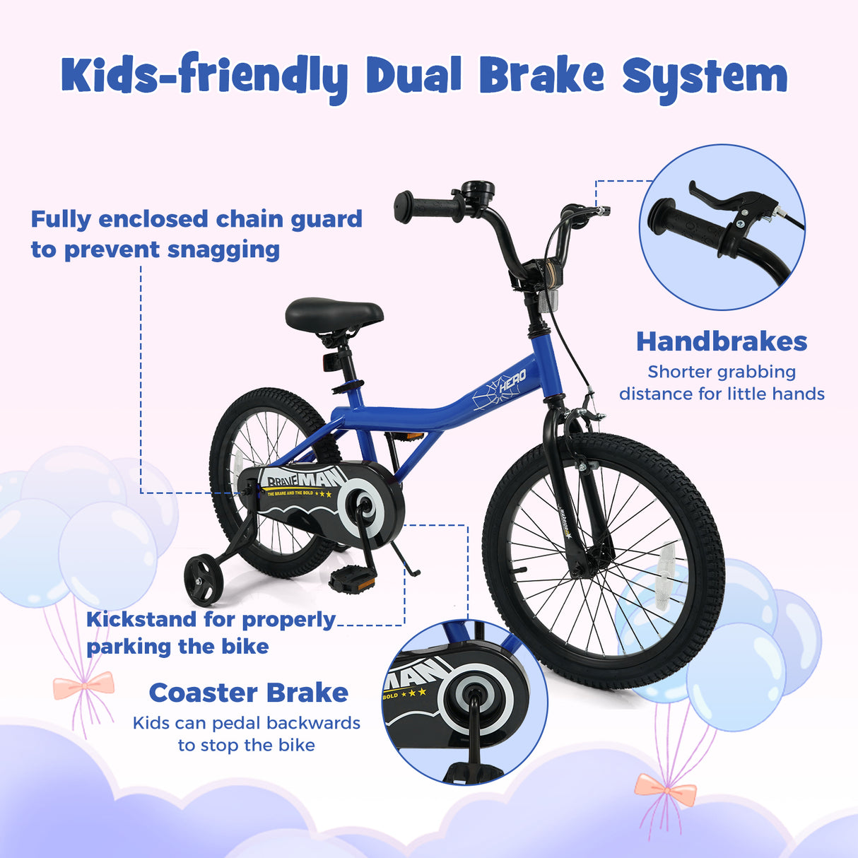 18-Inch Kids Bike with Removable Training Wheels Navy - Brave Hero