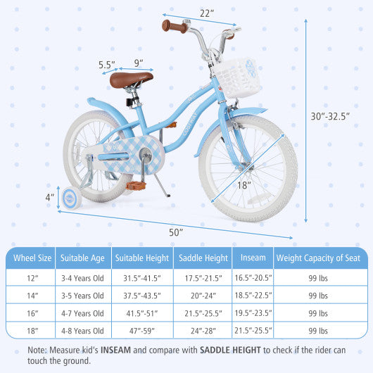 18 Inch Kids Bike with Adjustable Handlebar and Seat for 4-8 Year Old