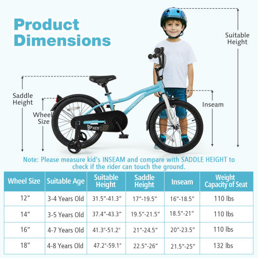 18-Inch Kids Bike for 4-8 Years Old Children Bicycle with Training Wheels