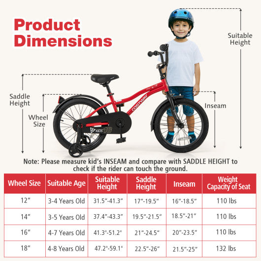 18 Inch Kids Bike Adjustable Bicycle with Reflectors and Bell for 4-8 Years Old