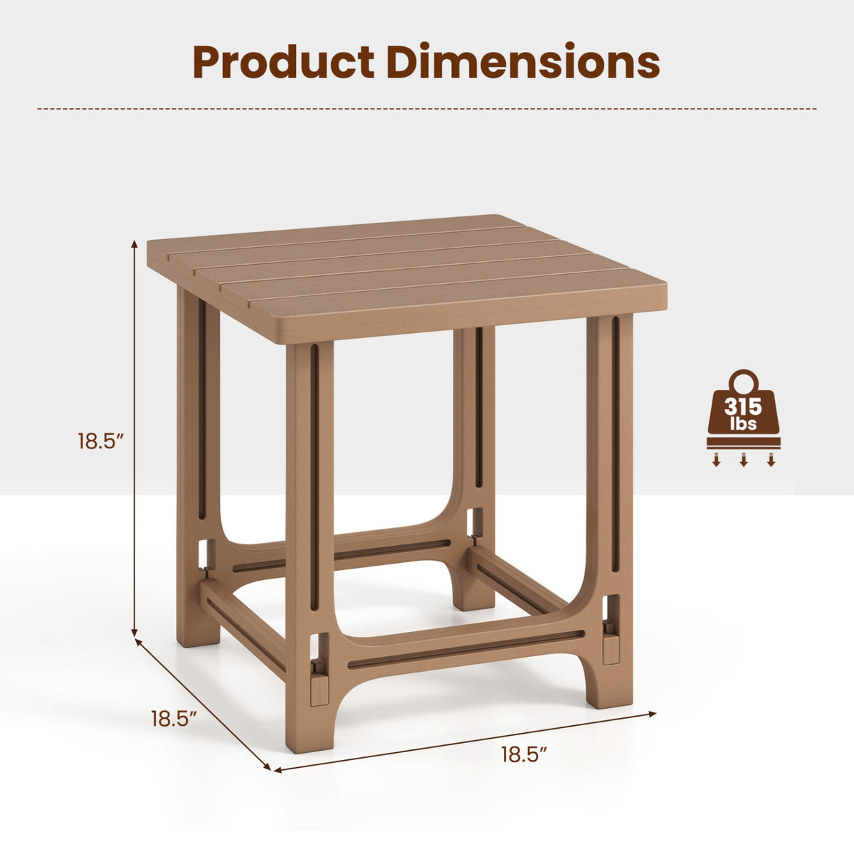 18 Inch Outdoor Adirondack Side Table with Slatted Surface-Brown
