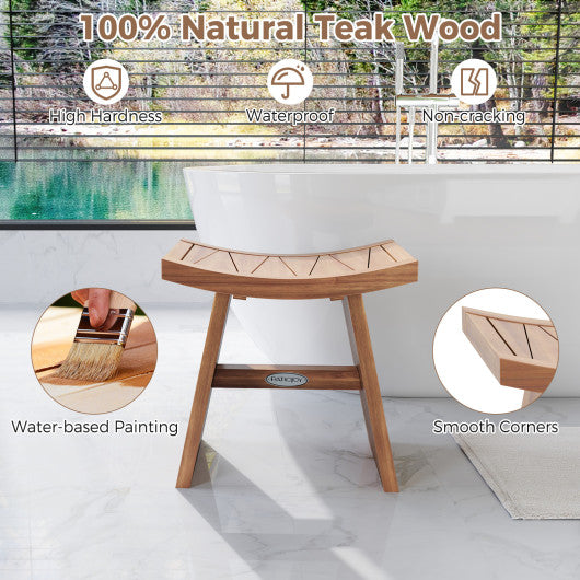 18 Inch Teak Wood Shower Bench with Curved Seat for Bathroom