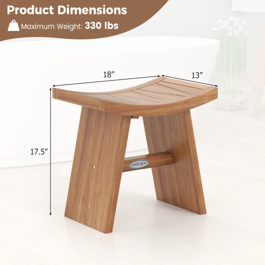 18 Inch Teak Wood Shower Bench with Curved Seat for Bathroom