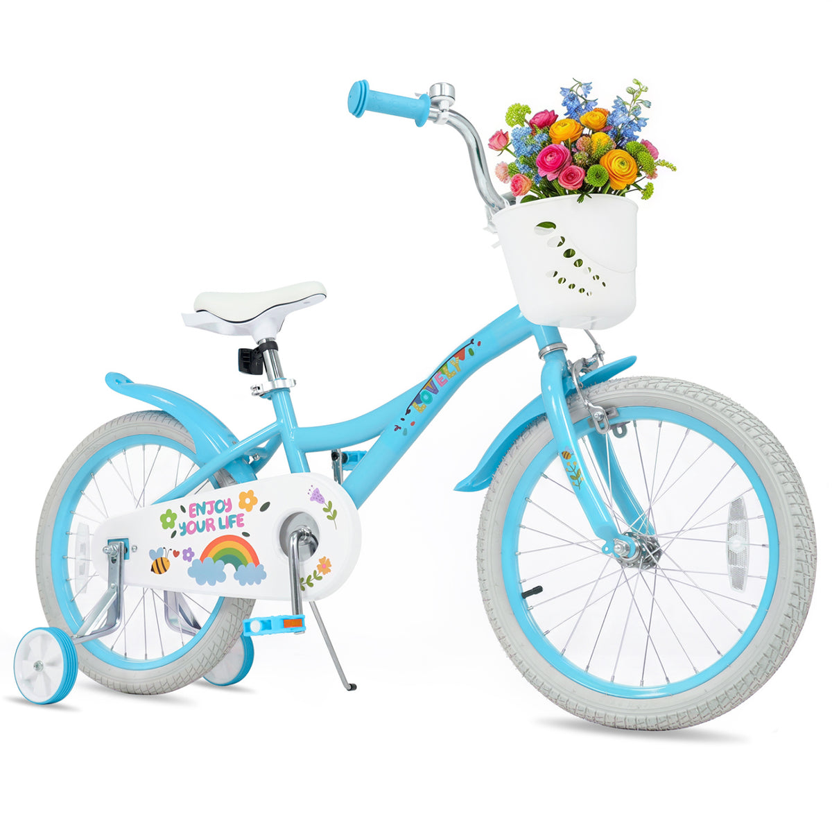 18 Inches Girls Bike for 4-8 Years Old with Basket - Spring Party Blue