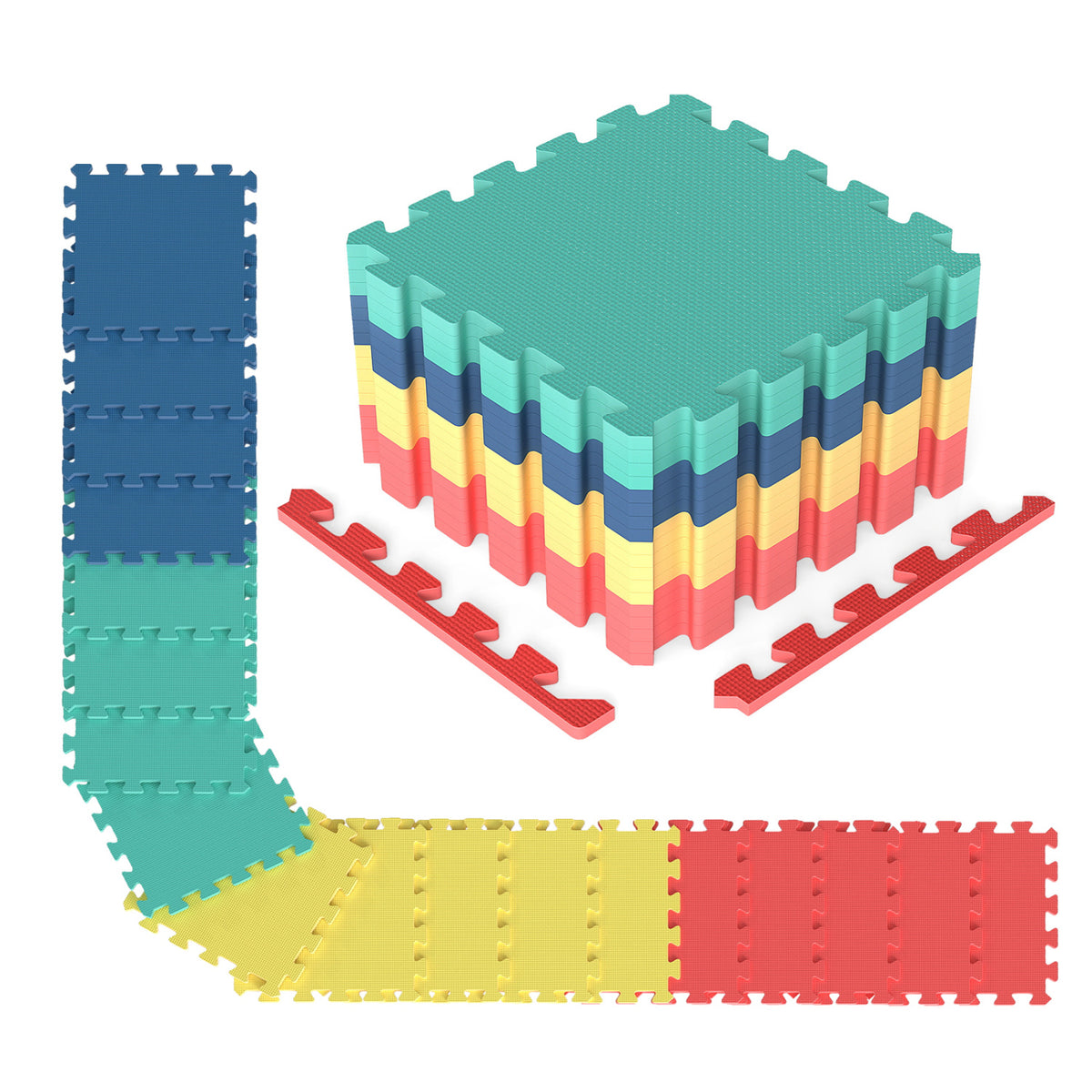 18 Pack Interlocking EVA Foam Floor Tiles with Boarders-Multicolor