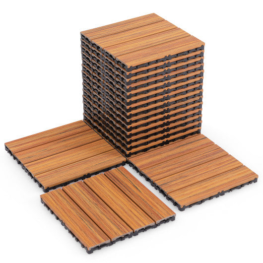 18 Pieces 12 x 12 Inch Interlocking Deck Tiles for 1.7㎡ Total Splicing Area-Brown