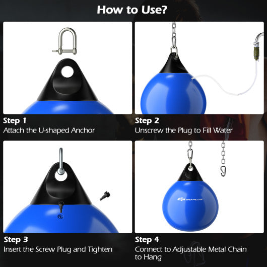 18 Inch 110 Pound Heavy Punching Water Aqua Bag with Adjustable Metal Chain-Blue