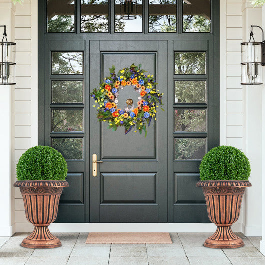 18 inch Tall Vintage Planters Set of 2 with Pedestal Base and Pre-marked Drain Hole-Bronze