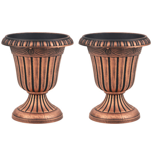 18 inch Tall Vintage Planters Set of 2 with Pedestal Base and Pre-marked Drain Hole-Bronze