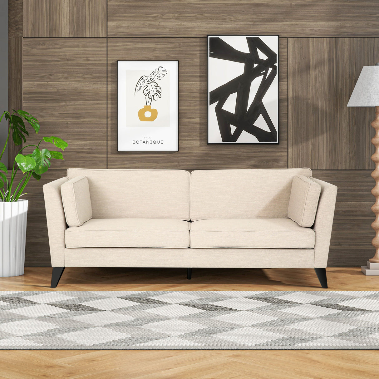 3 Seater Fabric Sofa, With Birch Legs, Study And Living Room - Beige by Couch.com