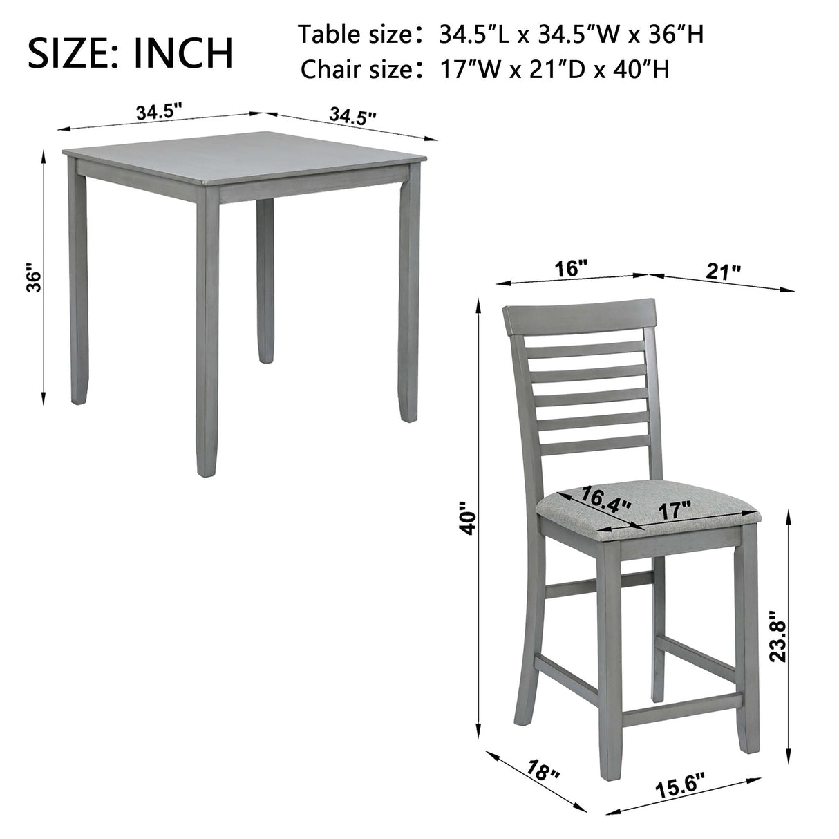 5 Piece Dining Table Set, Wooden Dining Square Table Set For 4, Counter Height Kitchen Table Set With Square Table And 4 Upholstered Chairs - Gray by Couch.com