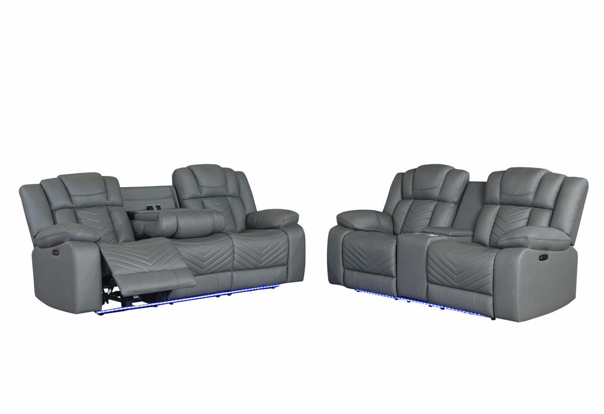 Raize - 10 Power Console Reclining Loveseat With LED - Gray by Couch.com