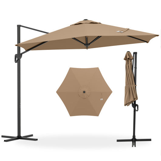 9 FT Cantilever Patio Umbrella with Vented Top and Sun-Protective Canopy-Brown