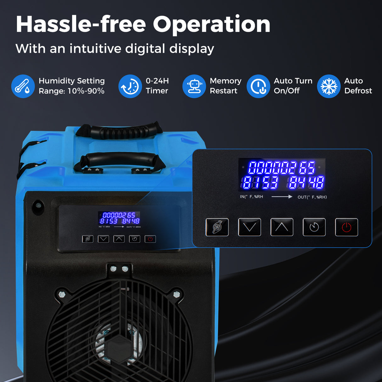 190 PPD Commercial Dehumidifier with Pump and 2 Wheels-Blue