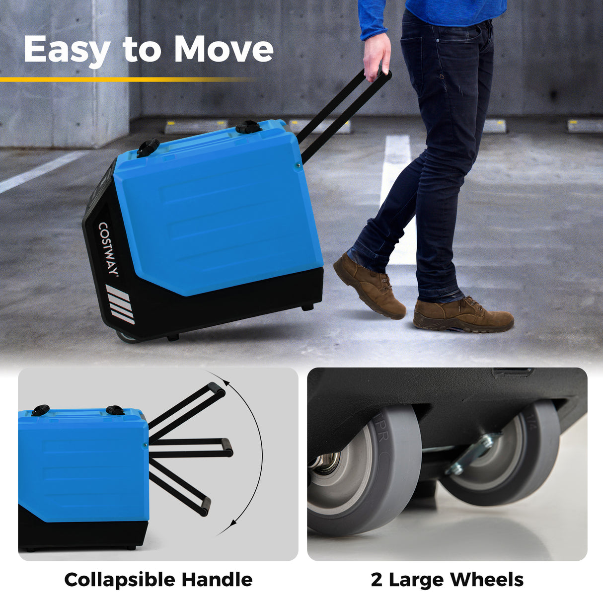 190 PPD Commercial Dehumidifier with Pump and 2 Wheels-Blue