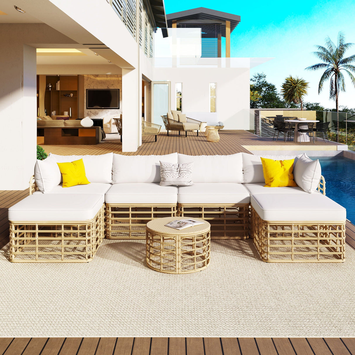 Outdoor Patio Furniture, All-Weather Rattan Sectional Sofa Set With Thick Cushions And Pillows, Freely Combined Conversation Sets For Garden, Backyard, Balcony by Couch.com
