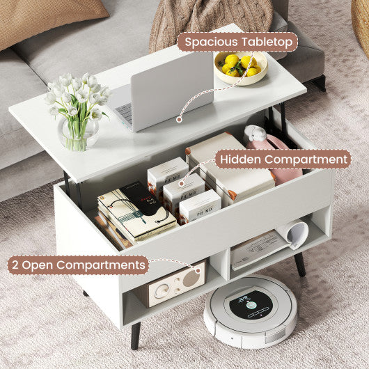 31.5 Inch Lift-Top Coffee Table with Hidden Storage and 2 Open Shelves-Natural