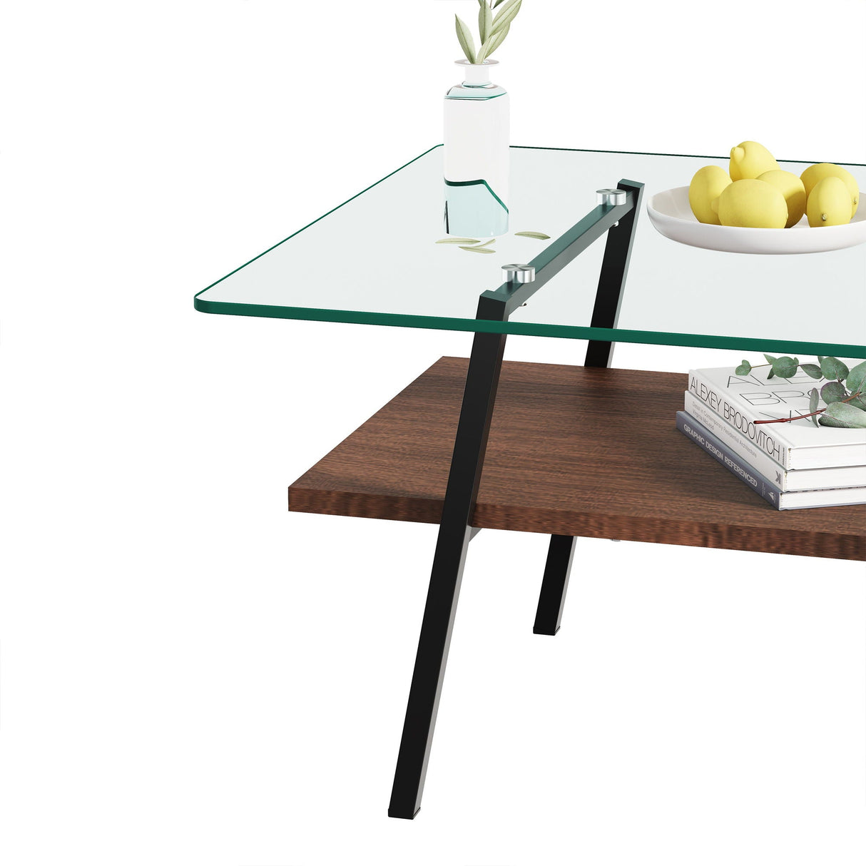 Rectangle Coffee Table, Tempered Glass Tabletop With Metal Legs, Modern Table For Living Room by Couch.com