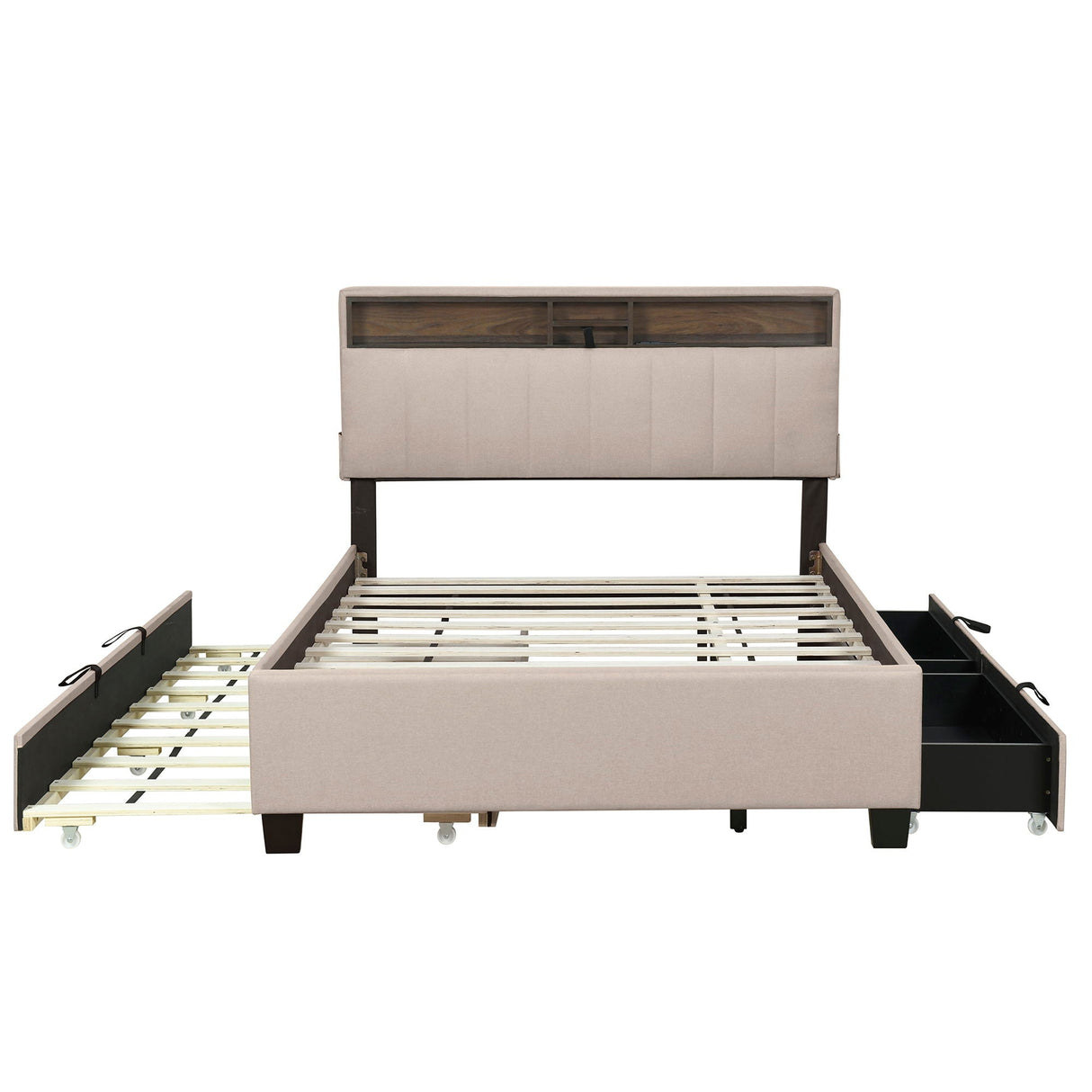 Upholstered Platform Bed With Storage Headboard, Trundle & 2 Drawers And A Set Of Sockets & USB Ports by Couch.com