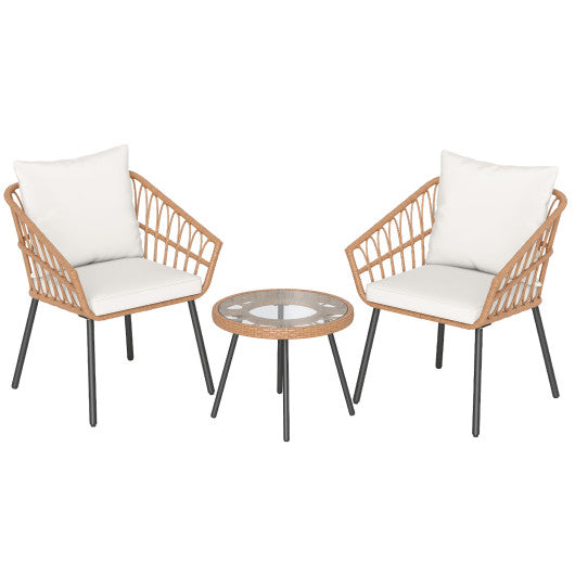 3 Piece Patio Bistro Set with Heavy Duty Metal Frame-Beige